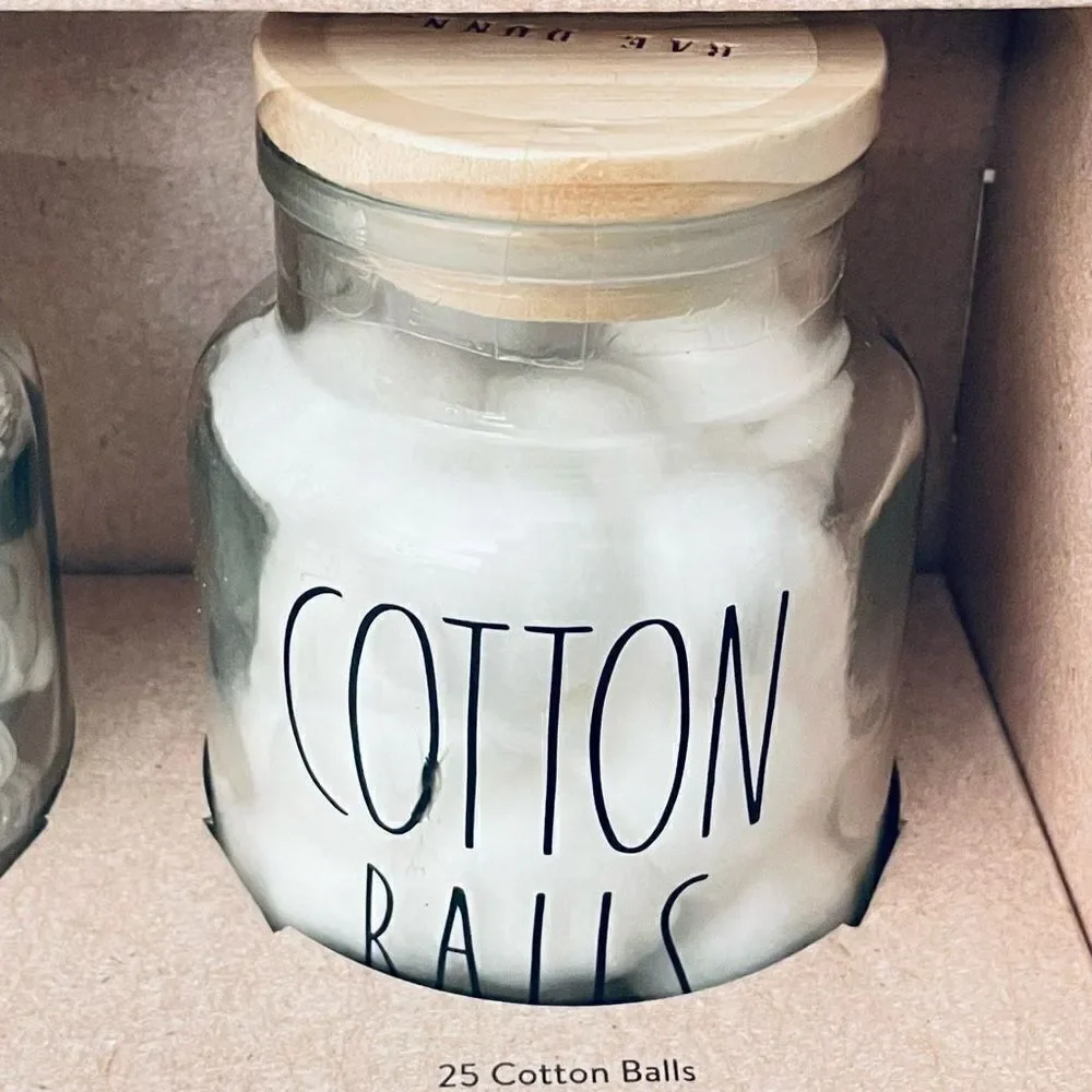 NWT Rae Dunn HAIR THINGS COTTON BALLS Spiral Hair Ties 25 each 2 Jar set w lids